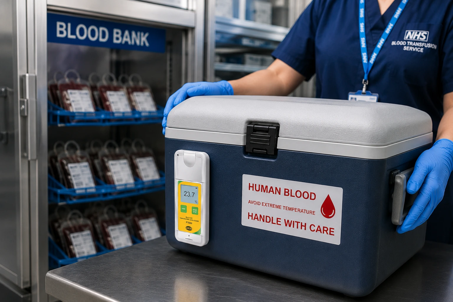 Blood bank temperature data logger for cold chain monitoring