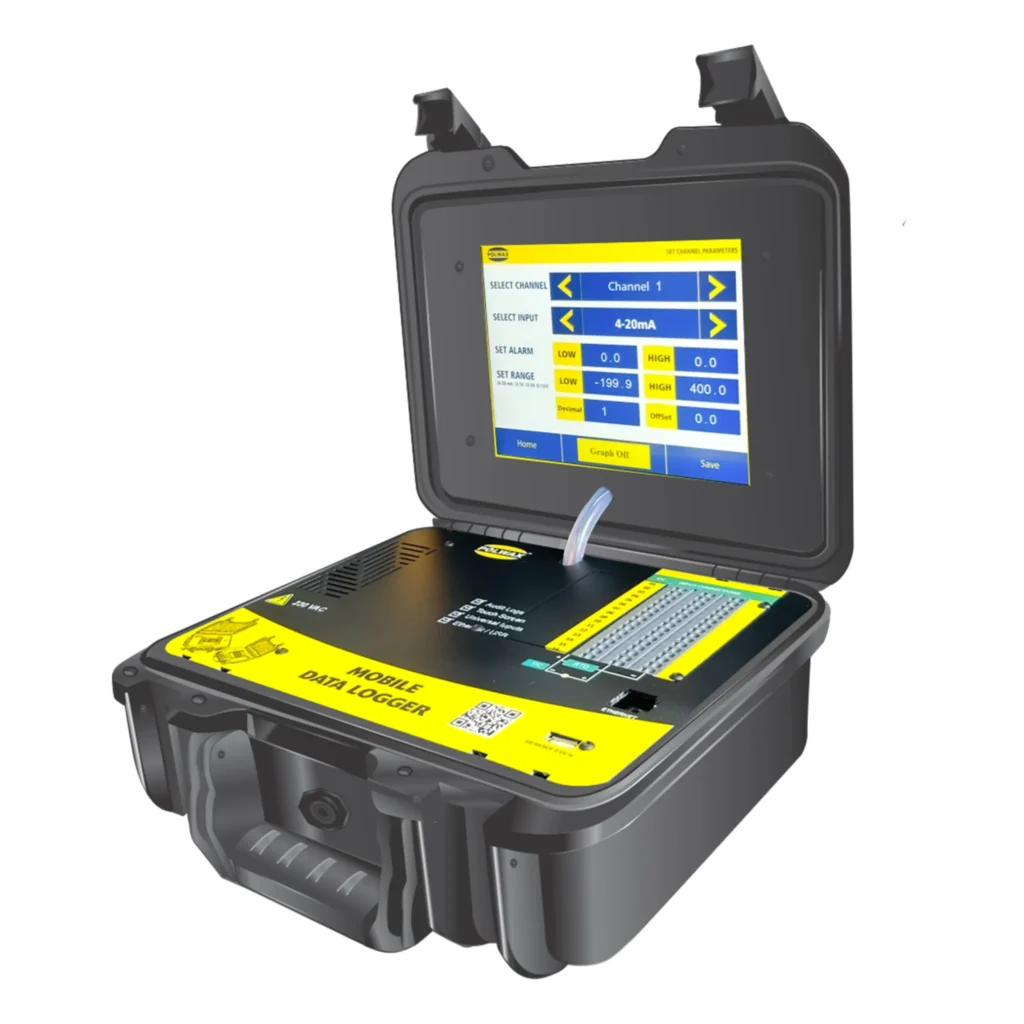 Mobile Data Logger with multi-channel inputs for temperature, humidity, and process measurement.